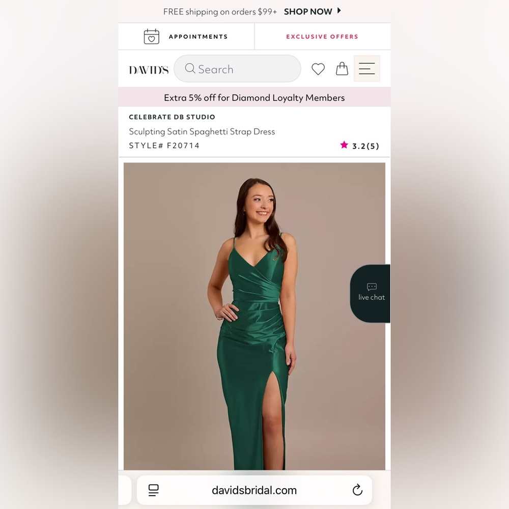 David's Bridal Satin Spaghetti Strap Midi Dress in Green